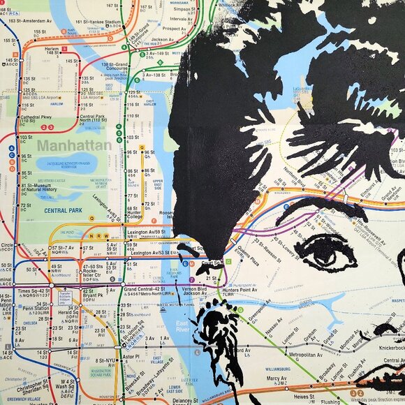 💋Audrey Hepburn Handpainted Unique Acrylic paint Art on NYC Subway Map - Picture 4 of 5